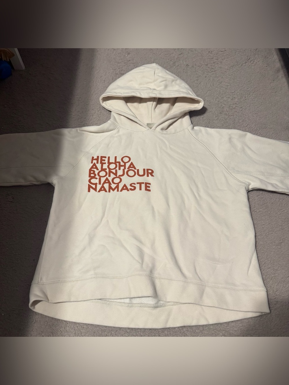 ZARA KIDS Hoodie Pullover Sweatshirt Size 13-14 Youth Hello Aloha Unisex Cream -